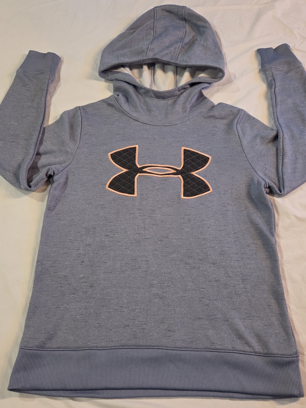 Women's Under Armour Light Gray Hoodie with Embroidered Black & Peach Logo